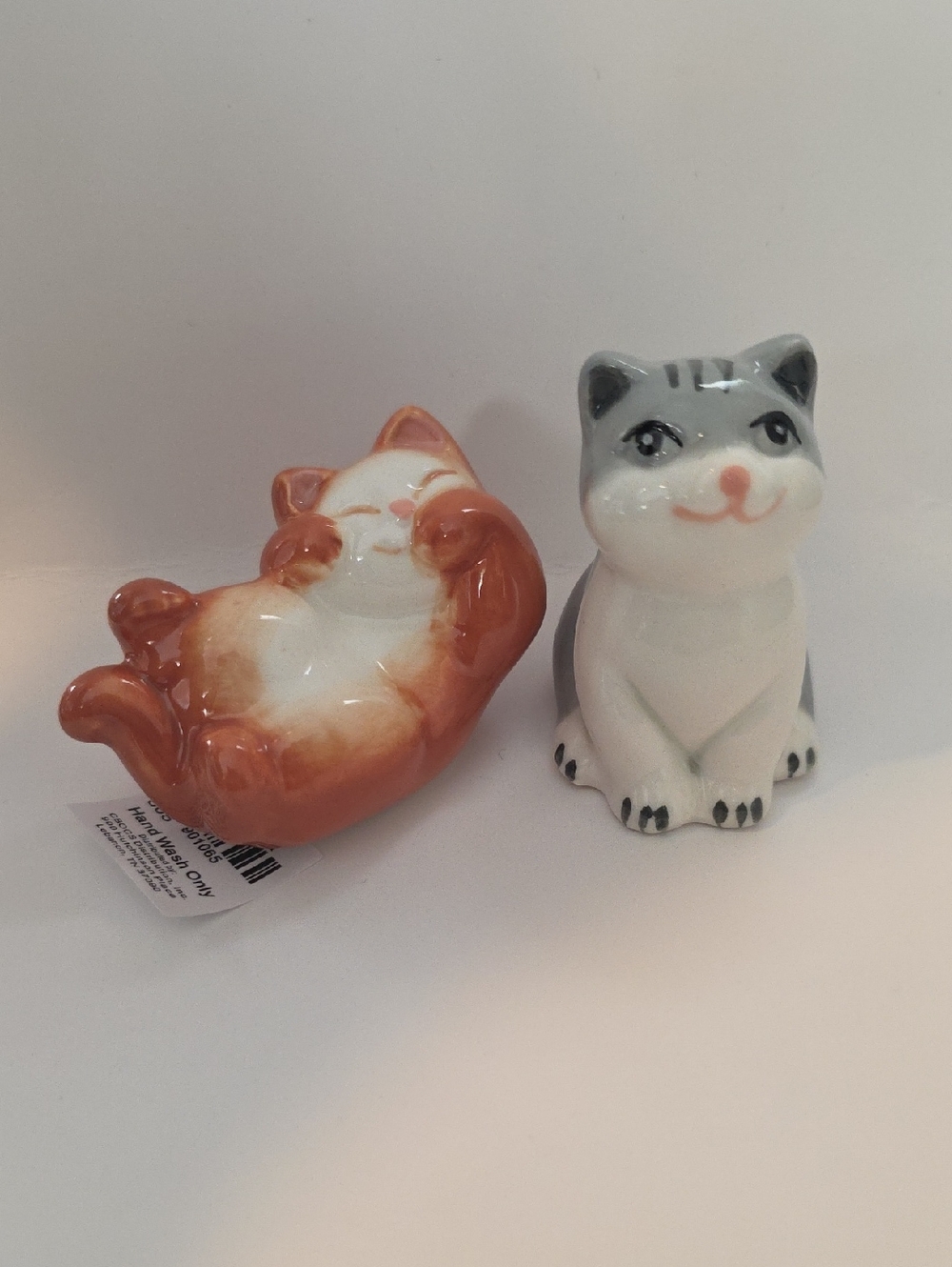 Cat Mini Ceramic Salt and Pepper Shakers - Orange & Gray